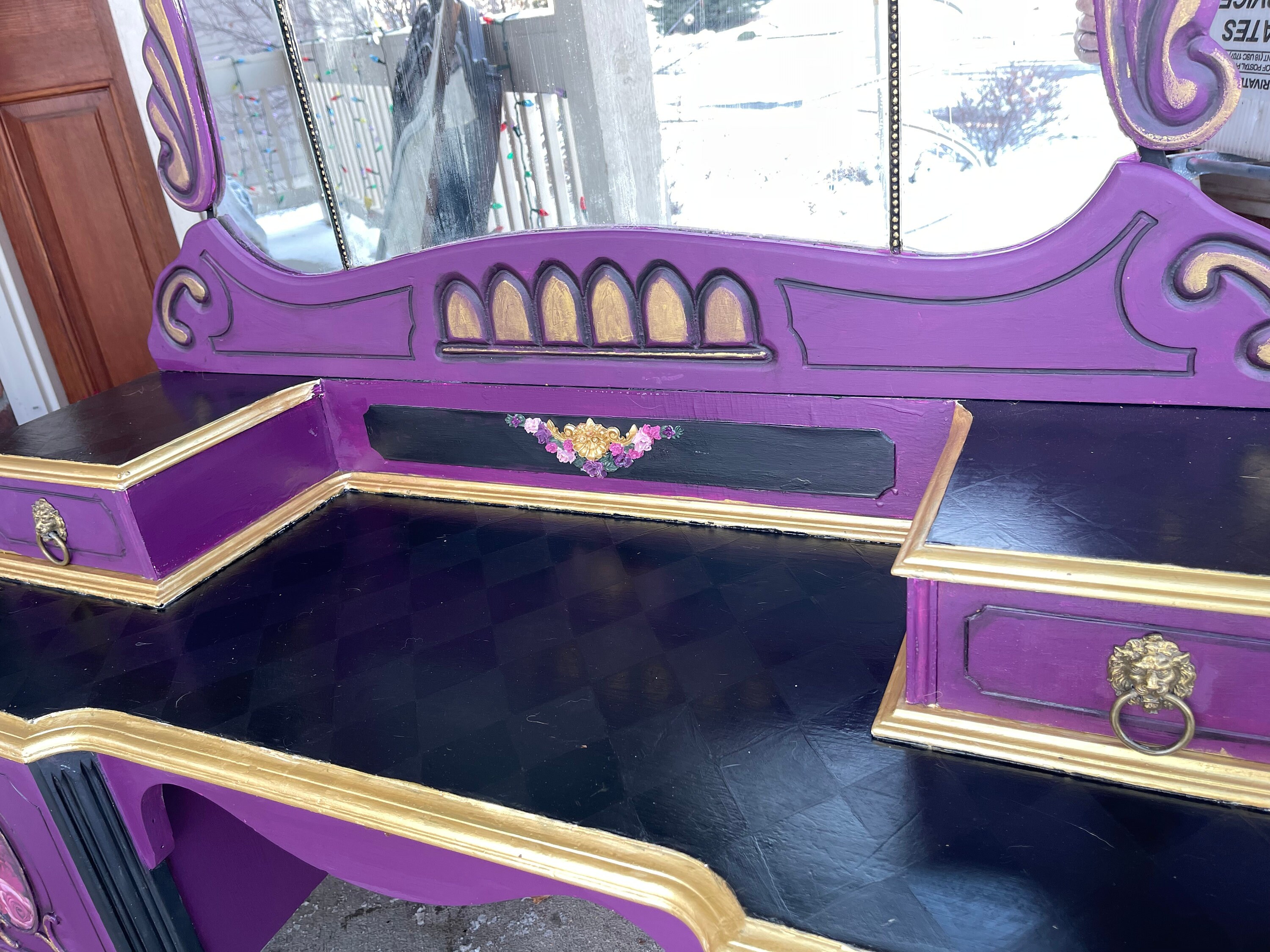 Upcycled Antique Vanity, Dressing Table, Make up Table, Harlequin, Striped Vanity Etsy