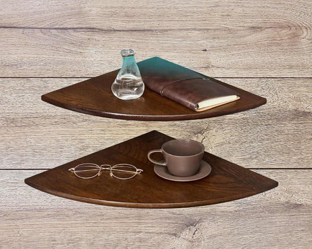 12inch Walnut Solid Wood Floating Corner Shelf Wall Mount Etsy