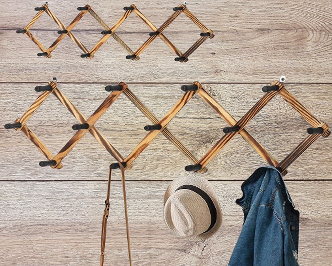 2 Pack Accordion Wall Hanger Expandable Wooden Coat Rack Wall Etsy