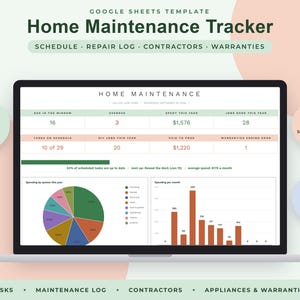 Home Maintenance Tracker Google Sheets, House Upkeep Schedule, Repair Log, Appliance Warranty Homeowner Planner image 1