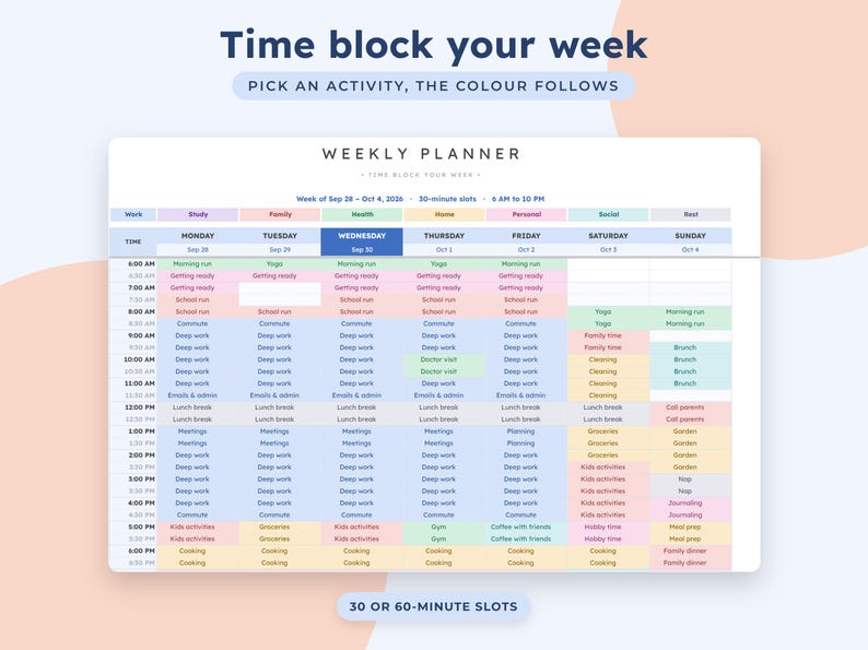 Weekly Planner Google Sheets, Time Block Schedule, Routine Template, To Do List, Habit Tracker image 2