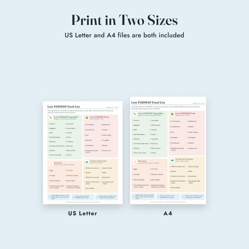 Low FODMAP Food List Printable, IBS Grocery List, Reintroduction Tracker, Letter A4 image 9