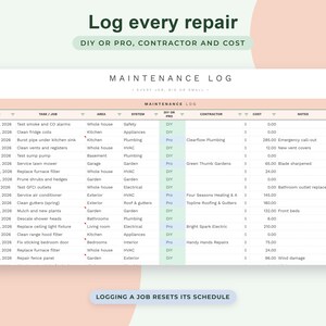 Home Maintenance Tracker Google Sheets, House Upkeep Schedule, Repair Log, Appliance Warranty Homeowner Planner image 4