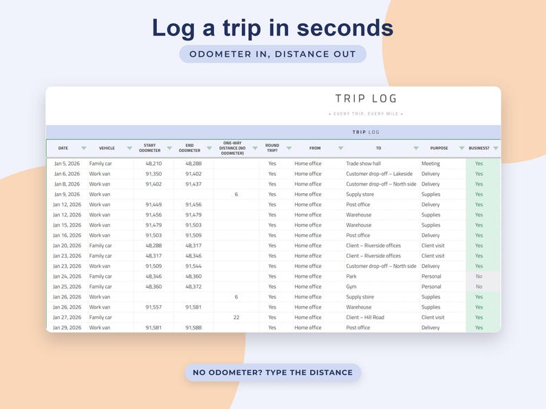 Mileage Log Google Sheets, Business Trip Tracker, Reimbursement Spreadsheet, Vehicle Odometer Record, Self Employed image 5