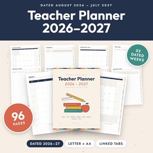 Lehrerplaner 2026-2027 (druckbar), datierter Unterrichtsplaner, Wochen- und Monatsplaner, Notenbuch, A4-Format Bild 1