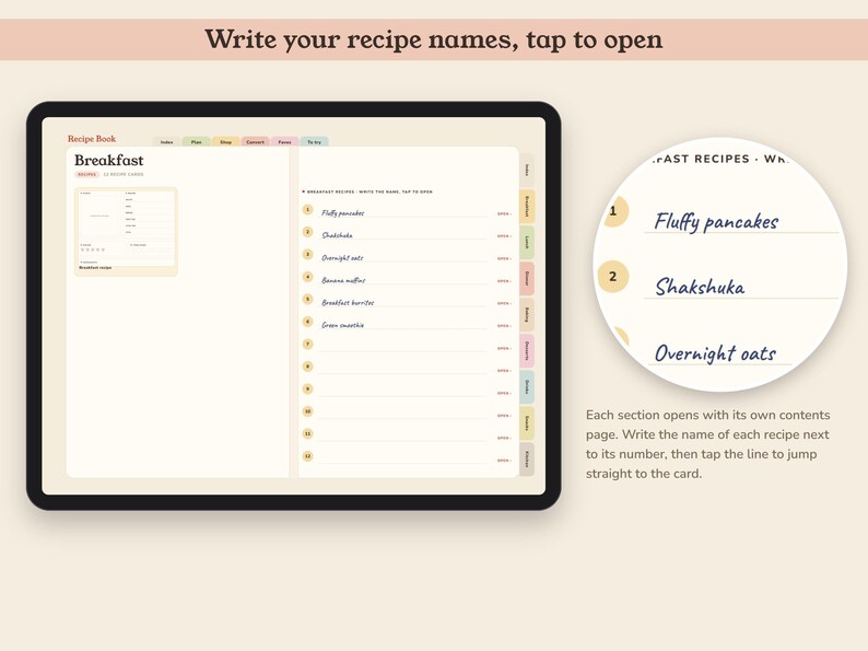Digital Recipe Book, Hyperlinked Cookbook Template with 84 Cards, Meal Planner and Grocery List image 4