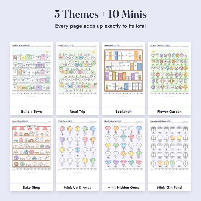Savings Challenge Printable Bundle, 35 Color In Money Trackers, Mini Challenges, A6 Letter A4 image 3