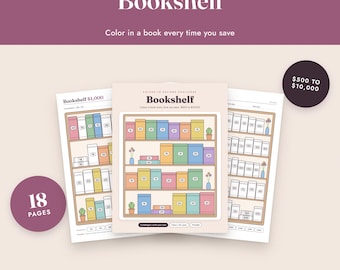 Savings Challenge Printable, Bookshelf Color In Tracker, 500 to 10000, Letter A4