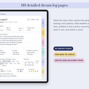 Dream Journal Printable, Lucid Dreaming Log, Symbol Dictionary, Sleep Tracker, Undated Digital Diary image 2