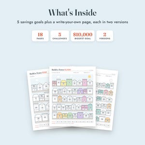 Savings Challenge Printable, Build a Town Color In Tracker, 500 to 10000, Letter A4 image 2