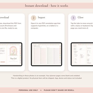 That Girl Planner Digital, Undated Daily Routine, Self Care Journal, Habit Tracker, Glow Up image 10