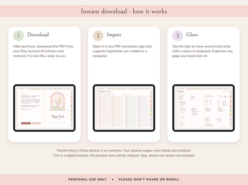 That Girl Planner Digital, Undated Daily Routine, Self Care Journal, Habit Tracker, Glow Up image 10