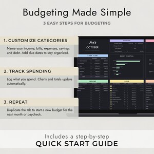 Dark Mode Budget Spreadsheet Google Sheets, Pastel Paycheck and Monthly Planner, Savings Debt Goals image 2