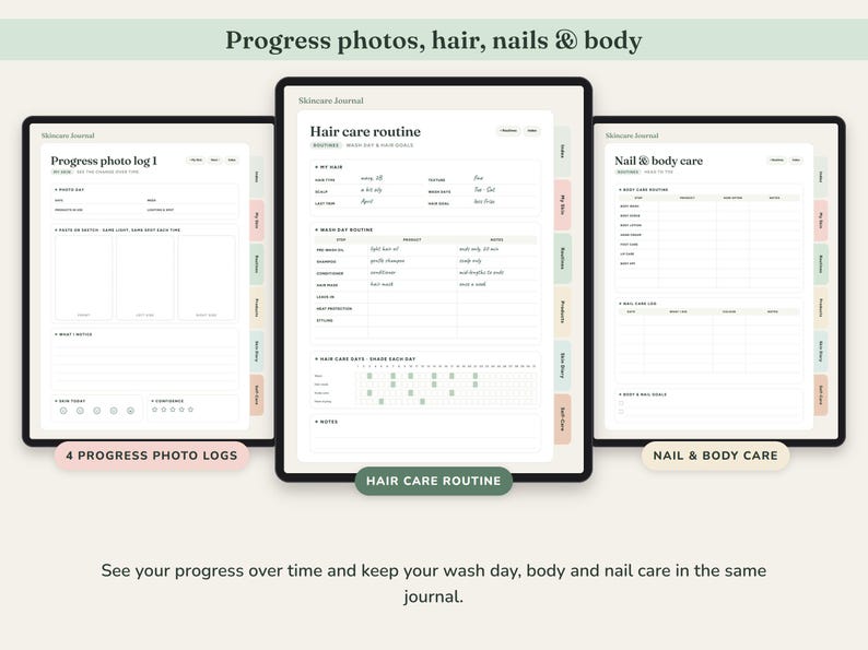Skincare Journal Printable, Self Care Planner, Routine Tracker, Skin Diary, Product Inventory, Digital Undated image 8