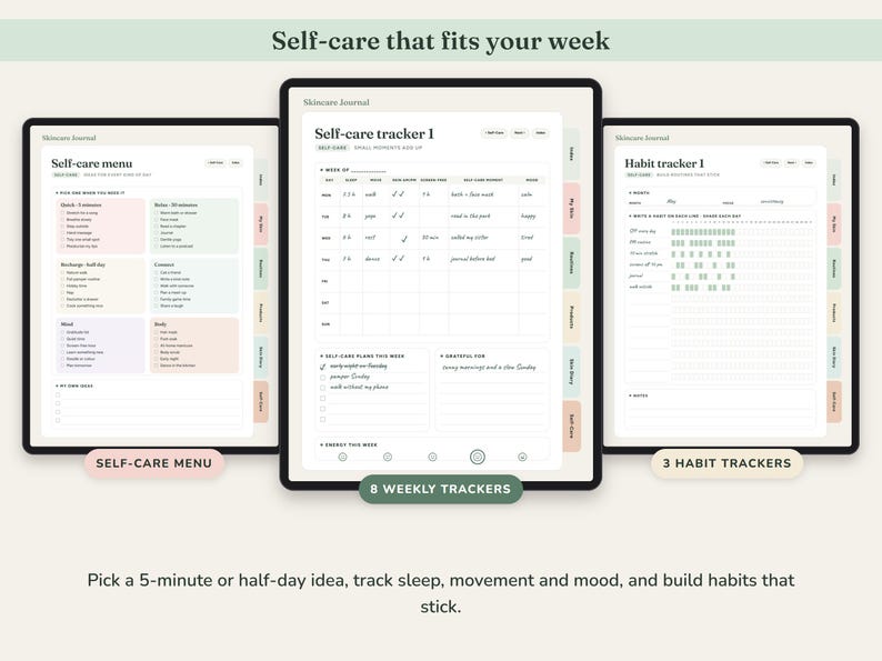Skincare Journal Printable, Self Care Planner, Routine Tracker, Skin Diary, Product Inventory, Digital Undated image 7