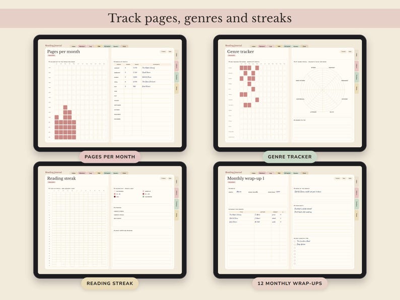 Digital Reading Journal, Hyperlinked Book Tracker with Review Pages, TBR List and Yearly Challenge image 4