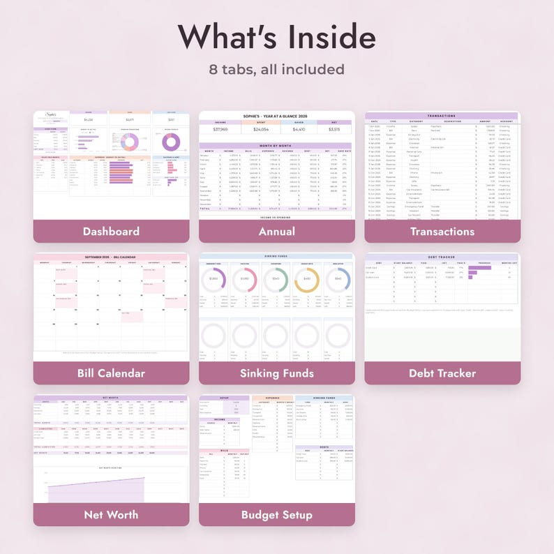 Annual Budget Spreadsheet Google Sheets, Finance Dashboard, Monthly Budget Planner, Bill Calendar, Sinking Funds, Net Worth Tracker image 3