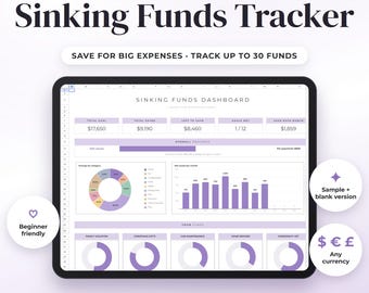 Sinking Funds Tracker Google Sheets, 30 Savings Goals, Per Paycheck Amounts, Fund Status Dashboard