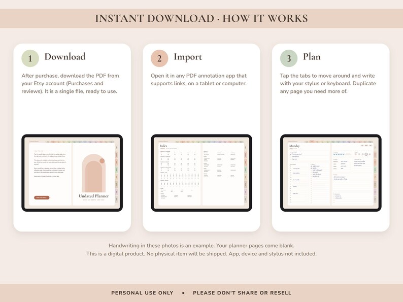 Undated Digital Planner, Hyperlinked Daily Weekly Monthly Pages, Boho Landscape Journal with Habit Tracker image 10