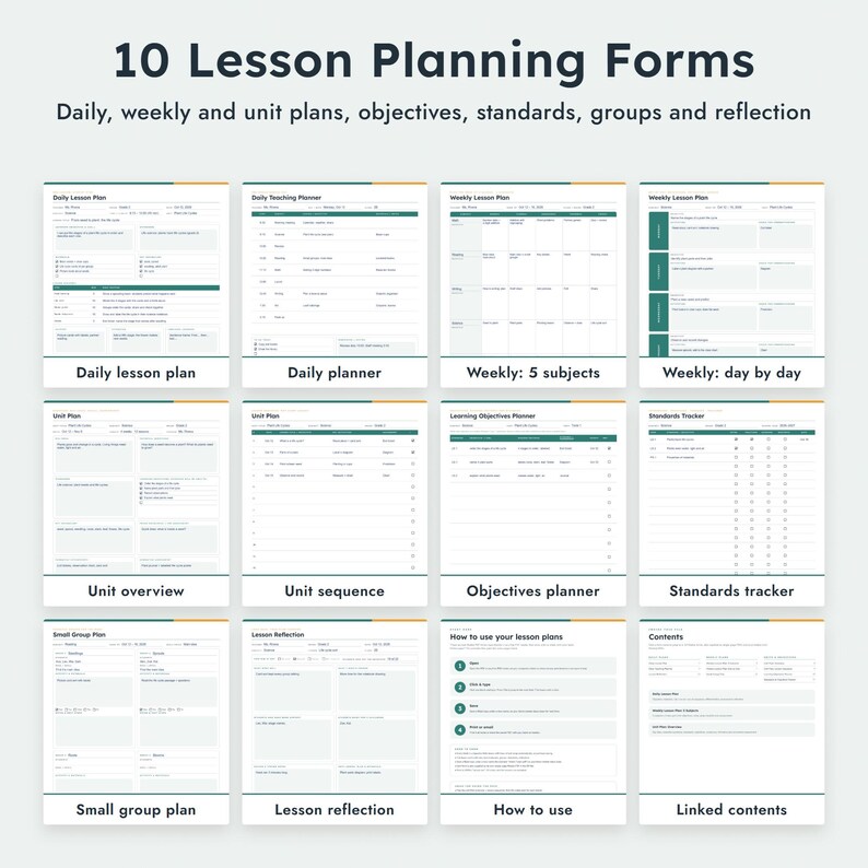 Invulbaar lesplansjabloon (PDF), dag- en weekplanningen, printbare docentenplanner, A4-formaat. afbeelding 3