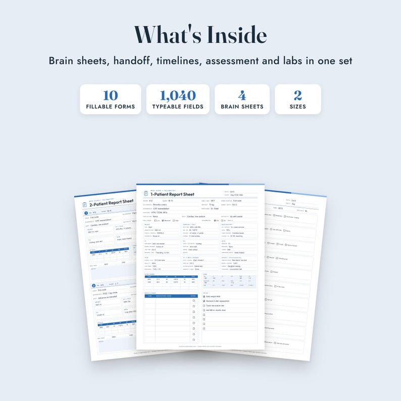 Nurse Report Sheet Med Surg, Fillable Nursing Brain Sheet, SBAR Handoff, Telemetry Template imagen 2