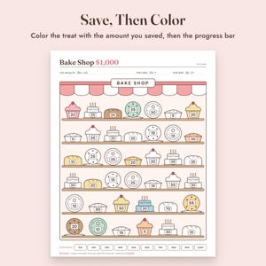 Savings Challenge Printable, Bake Shop Color In Tracker, 500 to 10000, Letter A4 image 4