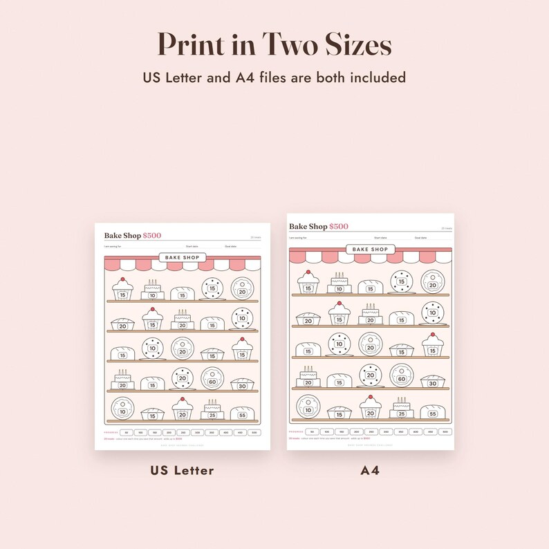 Savings Challenge Printable, Bake Shop Color In Tracker, 500 to 10000, Letter A4 image 9
