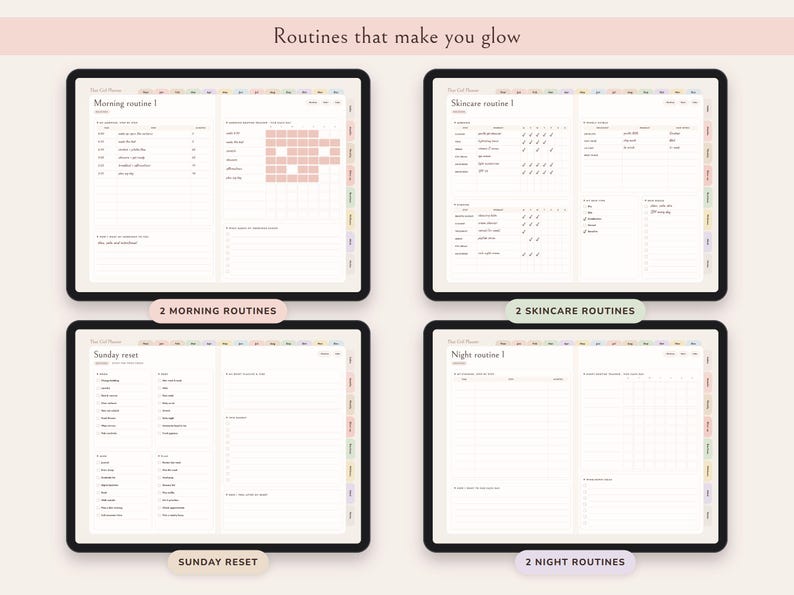 That Girl Planner Digital, Undated Daily Routine, Self Care Journal, Habit Tracker, Glow Up image 4