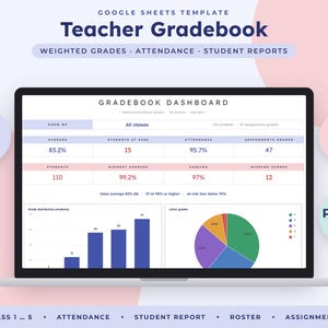 Teacher Gradebook Google Sheets, Grade Tracker, Weighted Average Calculator, Attendance Template, Student Progress Report image 1