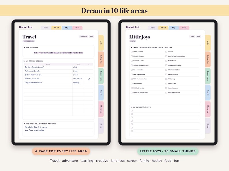 Bucket List Journal Printable, 100 Dreams, Travel Map, Goal Planner, Adventure Log, Digital Undated image 4