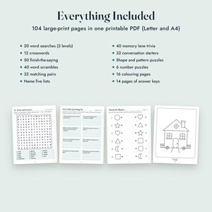 Senior Activities Printable, Large Print Word Search and Crossword, Dementia Activity Book, 104 Pages imagen 10