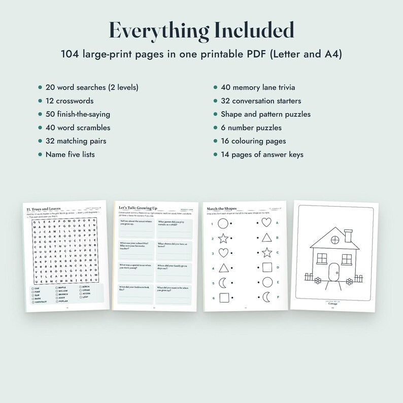 Senior Activities Printable, Large Print Word Search and Crossword, Dementia Activity Book, 104 Pages imagen 10