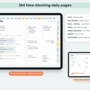 Time Blocking Planner Digital, Undated Productivity Journal, Hourly Schedule, Priority Matrix, Focus Session Log image 2