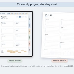 2027 Printable Planner, Monthly Weekly Calendar Pages, US Letter PDF plus Hyperlinked Digital Version image 3