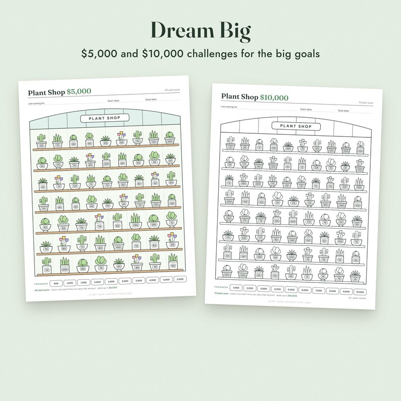 Savings Challenge Printable, Plant Shop Color In Tracker, 500 to 10000, Letter A4 image 6