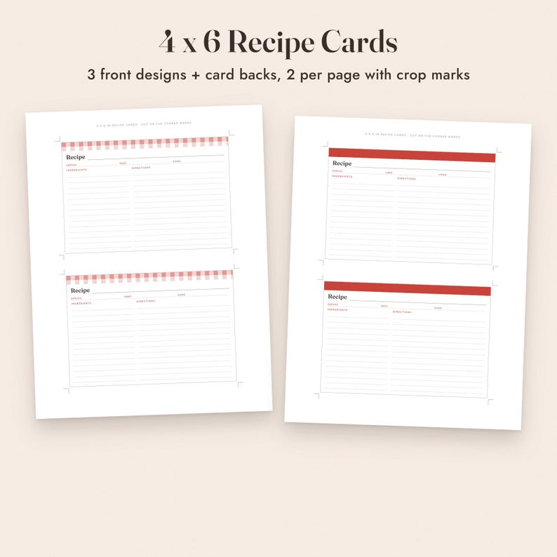 Recipe Book Template Printable, Family Cookbook, 4x6 Recipe Cards, Kitchen Binder Pages image 5