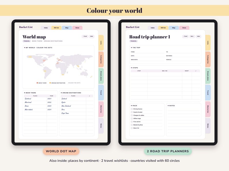 Bucket List Journal Printable, 100 Dreams, Travel Map, Goal Planner, Adventure Log, Digital Undated image 5