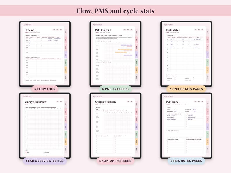 Cycle Tracker Journal Printable, Period Log, Menstrual Calendar, PMS Symptom Mood Planner, Undated Digital image 6