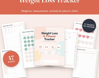 Utskrivbar viktminskningsrapport, fitnessplanerare, färglägg diagram, mått, pund och kg