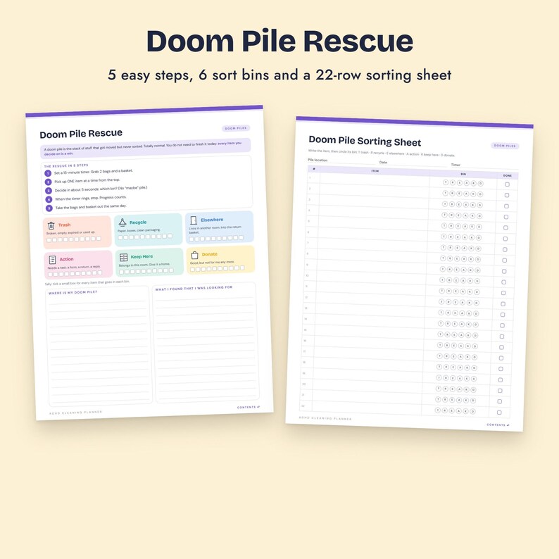 ADHD Cleaning Planner Bundle, Energy Cleaning Menus, 15 Minute Room Resets, Doom Pile Rescue image 6