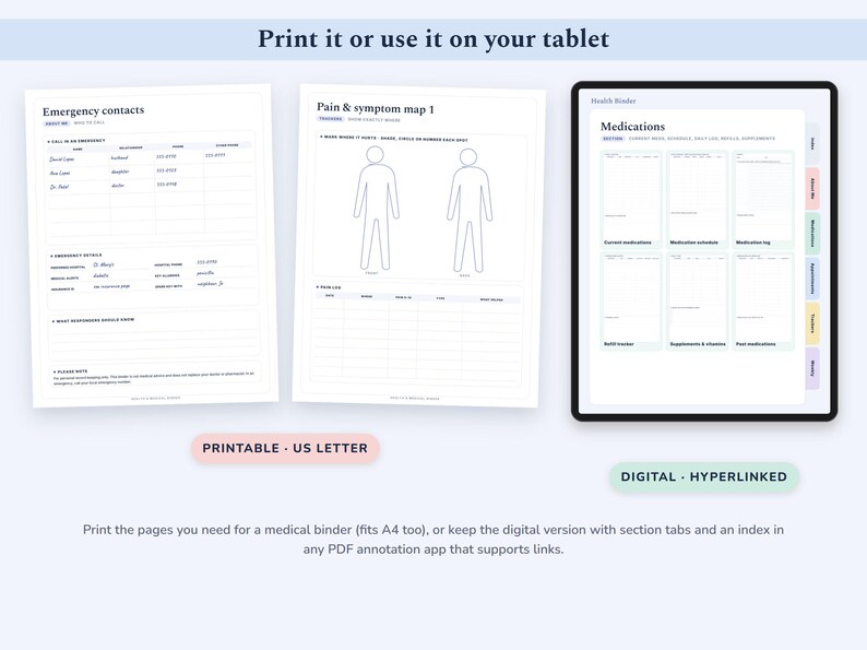 Medical Binder Printable and Digital, Health Planner, Medication Tracker, Blood Pressure Log, Symptom Journal bild 9