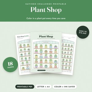 Savings Challenge Printable, Plant Shop Color In Tracker, 500 to 10000, Letter A4 image 1