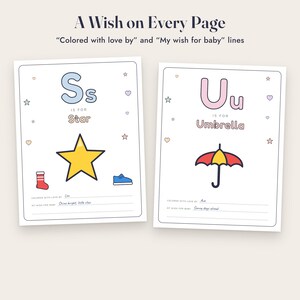Baby Shower Coloring Book, ABC Guest Activity, Alphabet Coloring Pages, Keepsake Printable image 5