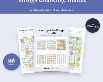 Savings Challenge Printable Bundle, 35 Color In Money Trackers, Mini Challenges, A6 Letter A4