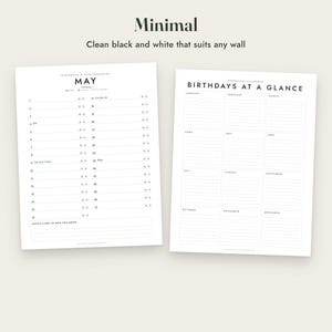 Birthday Calendar Printable, Perpetual Anniversary Calendar, 3 Styles, Monthly and One Page, Letter A4 imagen 5