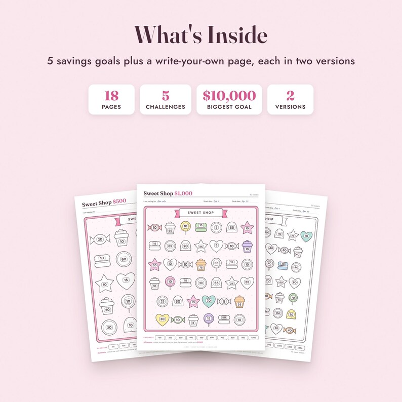 Savings Challenge Printable, Sweet Shop Candy Color In Tracker, 500 to 10000, Letter A4 image 2