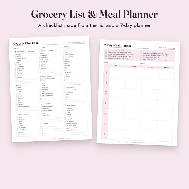 PCOS Food List Printable, PCOS Diet Grocery List, Meal Planner, Habit Tracker, Letter A4 Bild 7