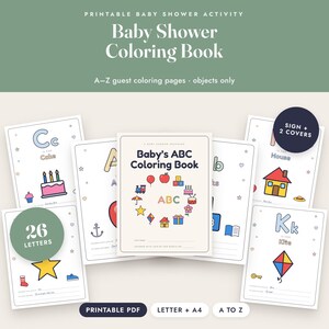 Baby Shower Coloring Book, ABC Guest Activity, Alphabet Coloring Pages, Keepsake Printable image 1