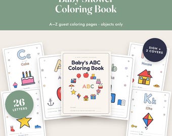 Baby Shower Coloring Book, ABC Guest Activity, Alphabet Coloring Pages, Keepsake Printable