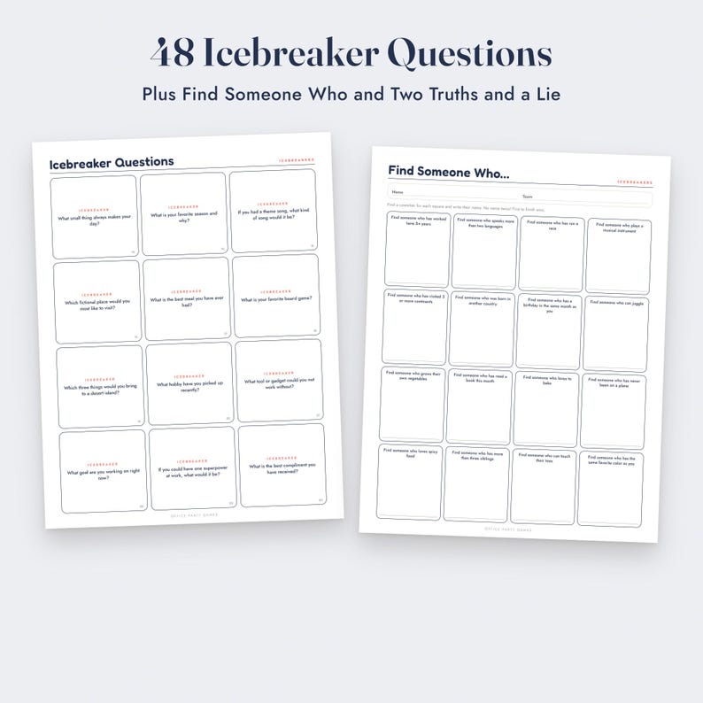 Ensemble de jeux pour fêtes de bureau : bingo, brise-glace, quiz d’équipe, récompenses professionnelles à imprimer image 6